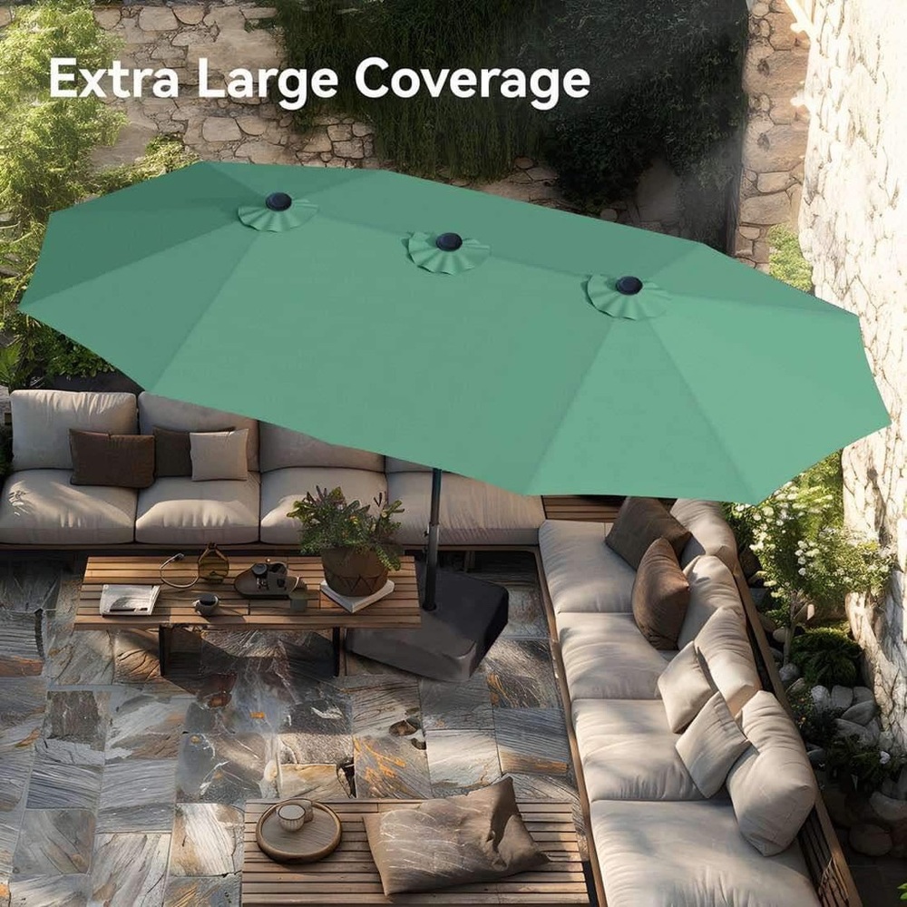15ft Double-Sided Patio Extra Large Twin Umbrella, Hunter Green
